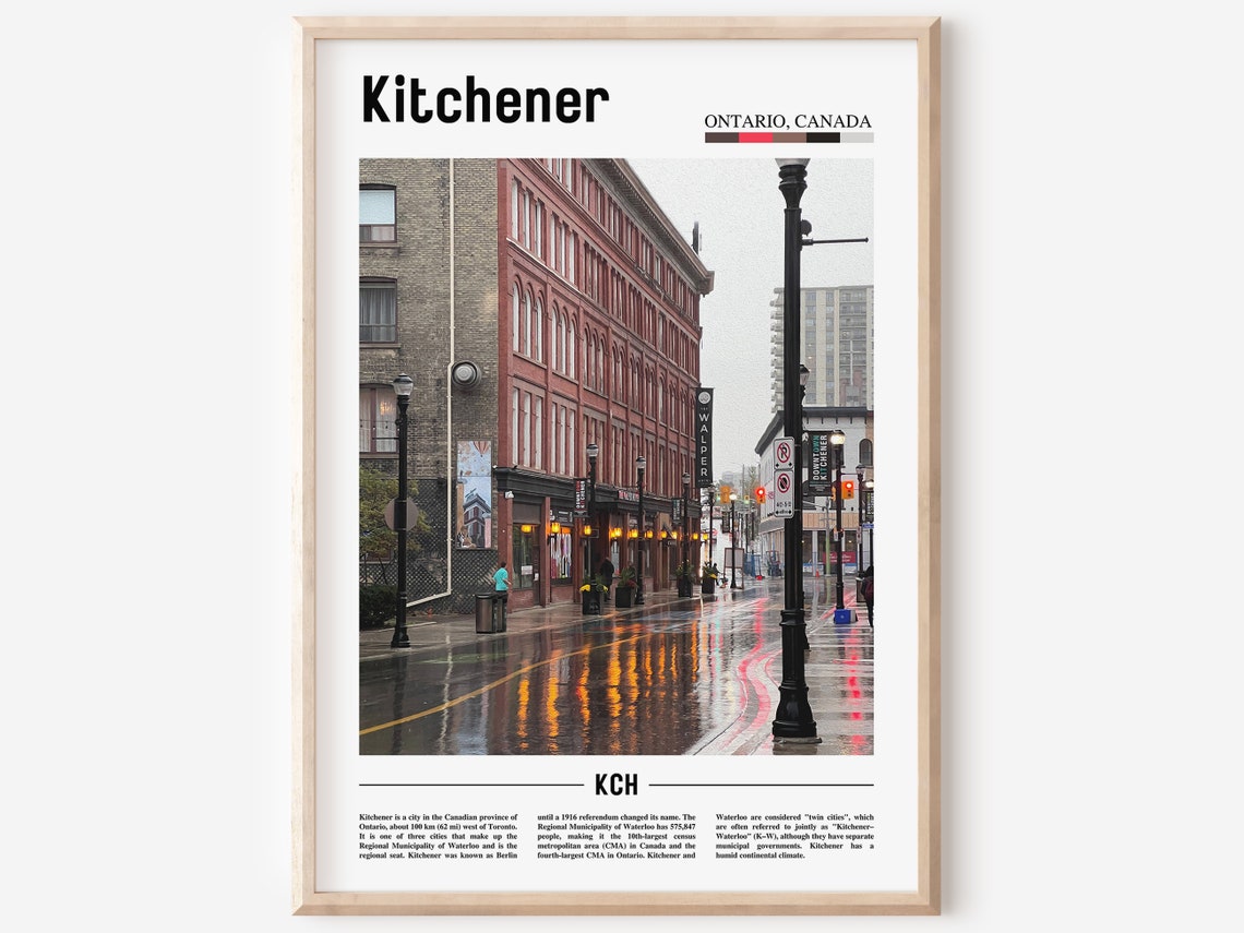 Kitchener Ontario Rainy Downtown Street Brick Buildings Photo Poster