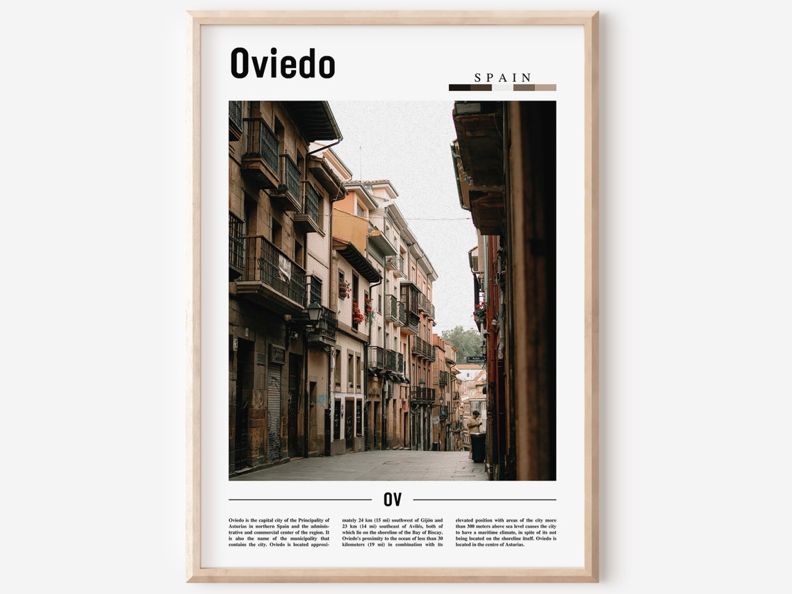 Oviedo Spain Old Town Balcony Street Scene Photo Travel Poster
