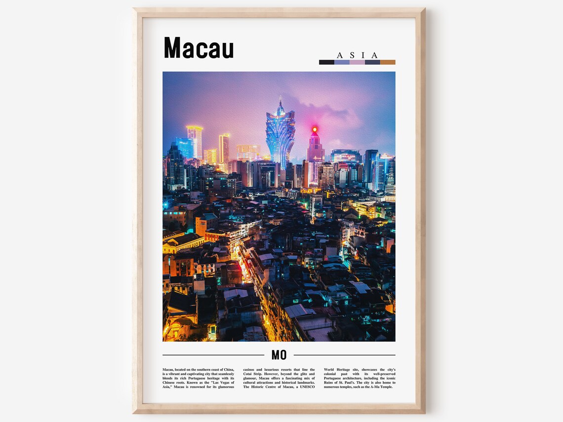 Macau Asia Neon Skyline Night Cityscape Photography Travel Poster