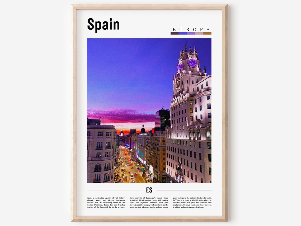 Spain City Avenue Sunset Purple Sky Historic Streets Europe Poster