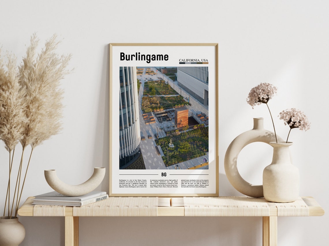 Burlingame Print Burlingame Poster Burlingame Wall Art Minimal Travel Print Minimal City Poster Travel Destination Oil Painting Poster - Image 3