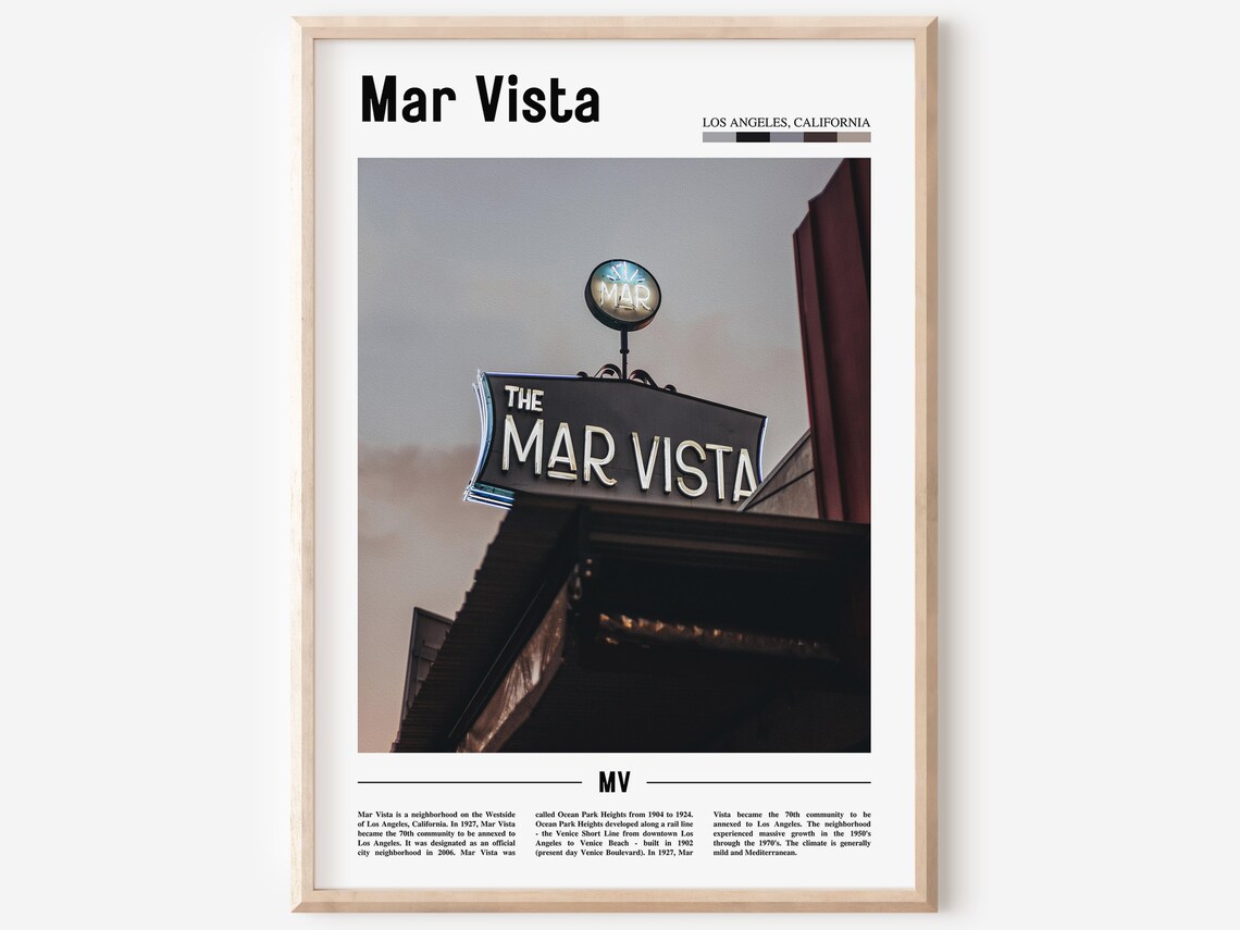 Mar Vista Los Angeles Vintage Neon Sign Retro Theater Marquee Poster