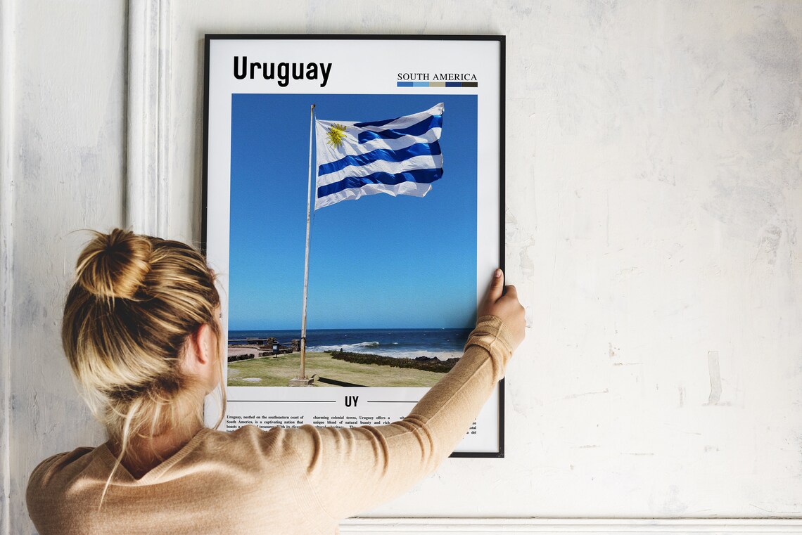 Uruguay South America Waving Flag Minimalist Travel Photo Poster - Image 2