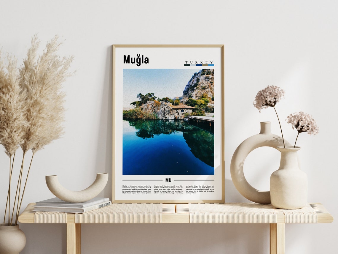 Mugla Turkey Turquoise Lake Reflections Rocky Cliffs Travel Poster - Image 3