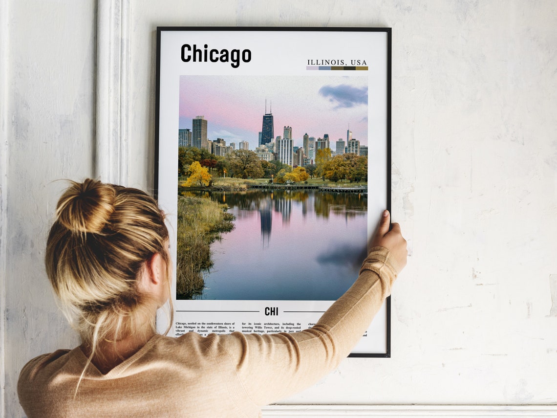 Chicago Illinois USA Skyline Autumn Lakefront Color Travel Poster - Image 2
