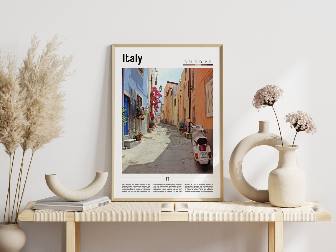 Italy Street Cobblestone Lane Vespa Scooter Flower Photo Poster - Image 3