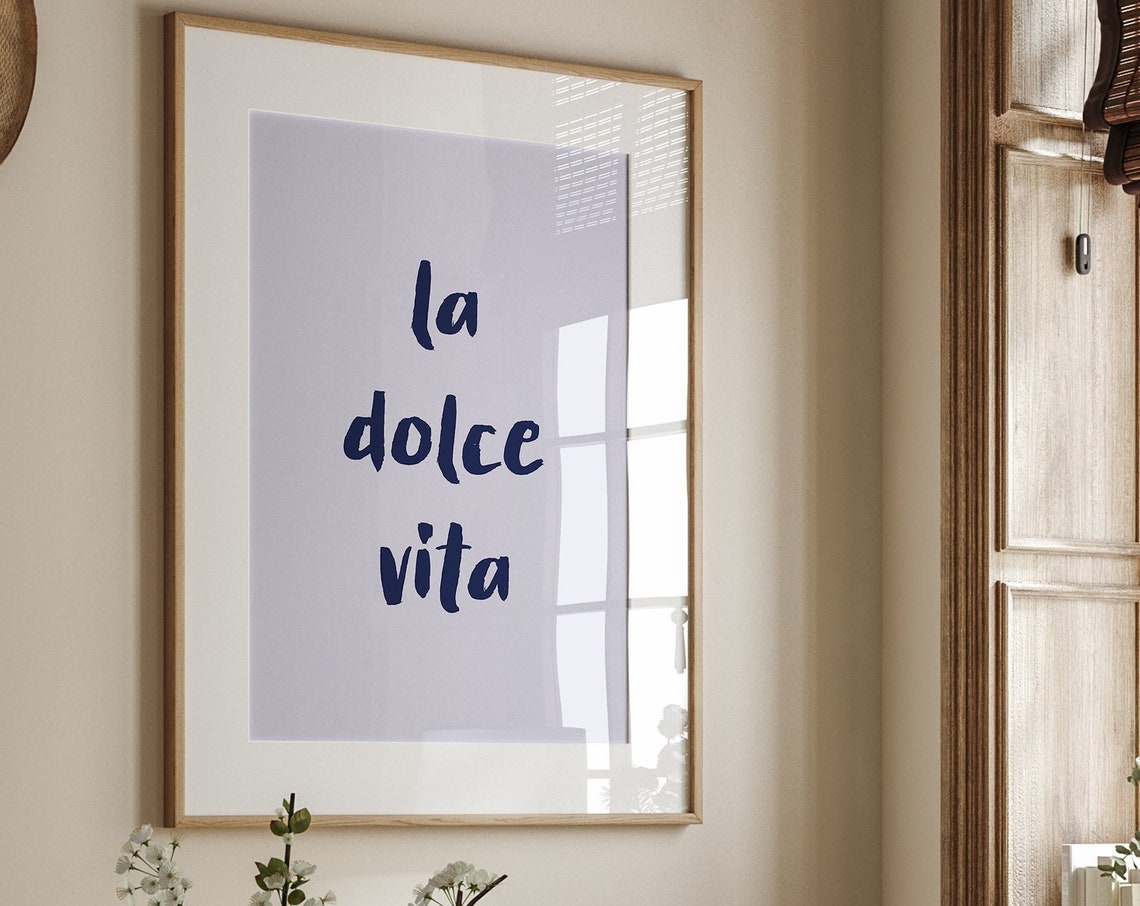 La Dolce Vita Quote Navy Script Lavender Minimalist Kitchen Poster