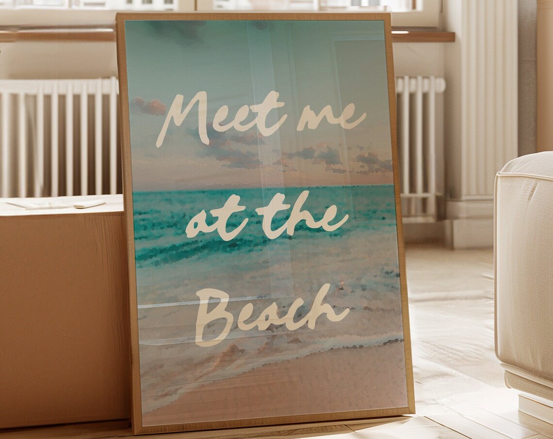 Meet Me At The Beach Ocean Waves Photo Script Romantic Art Poster