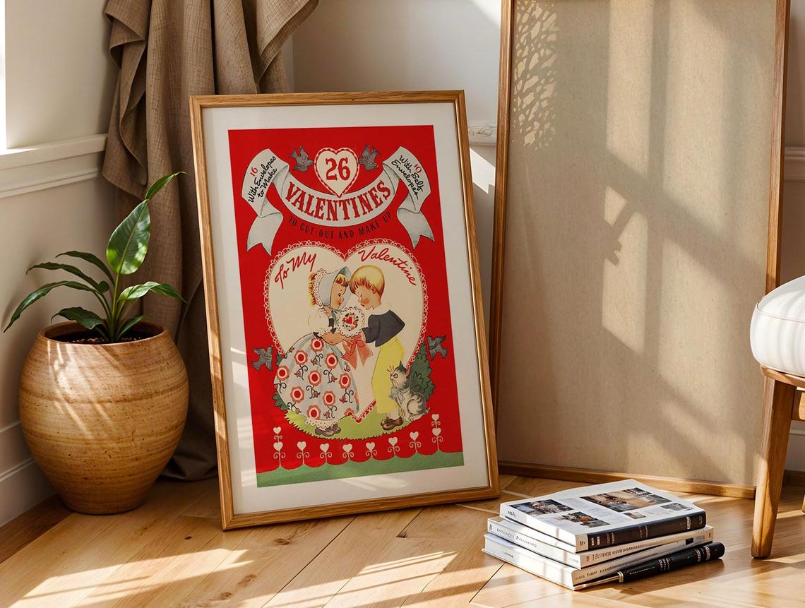 Valentines Cut Out Book Cover Vintage Children Sweet Red Poster - Image 4