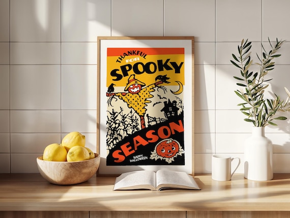 Thankful For Spooky Season Retro Scarecrow Happy Halloween Art Poster