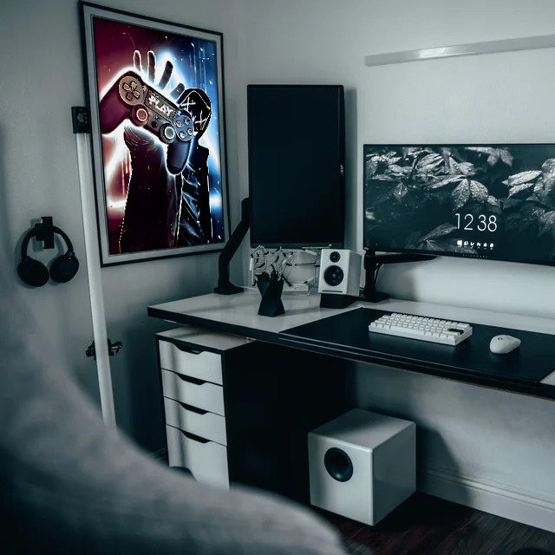 Gamer Hand Holding Controller PLAY Neon Blue Gaming Poster Art - Image 2