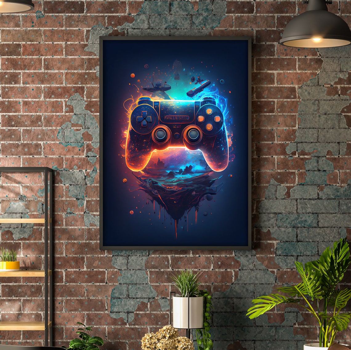 Floating Game Controller Neon Explosion Abstract Gaming Poster - Image 3