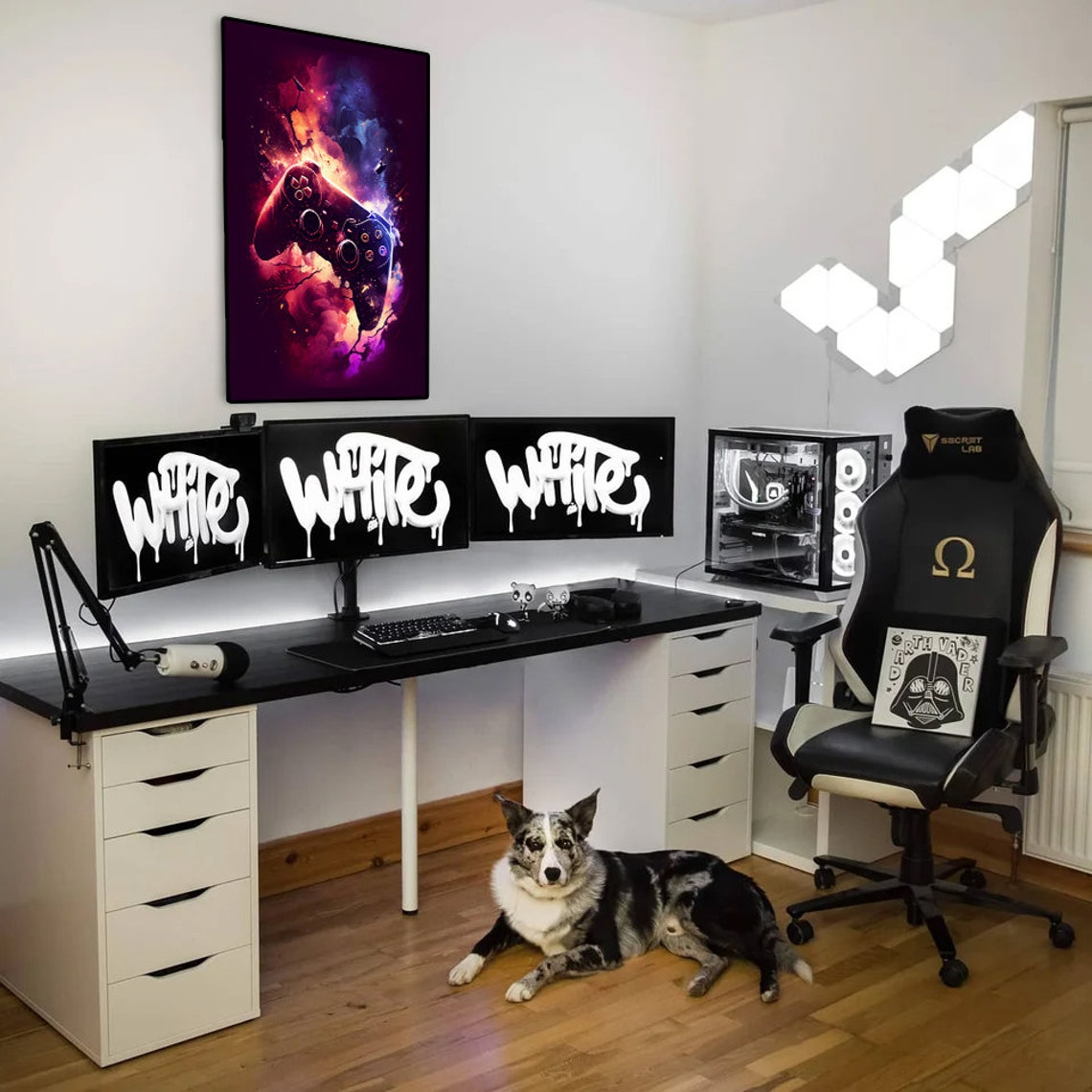 Exploding Game Controller Cosmic Nebula Purple Gaming Wall Poster - Image 2