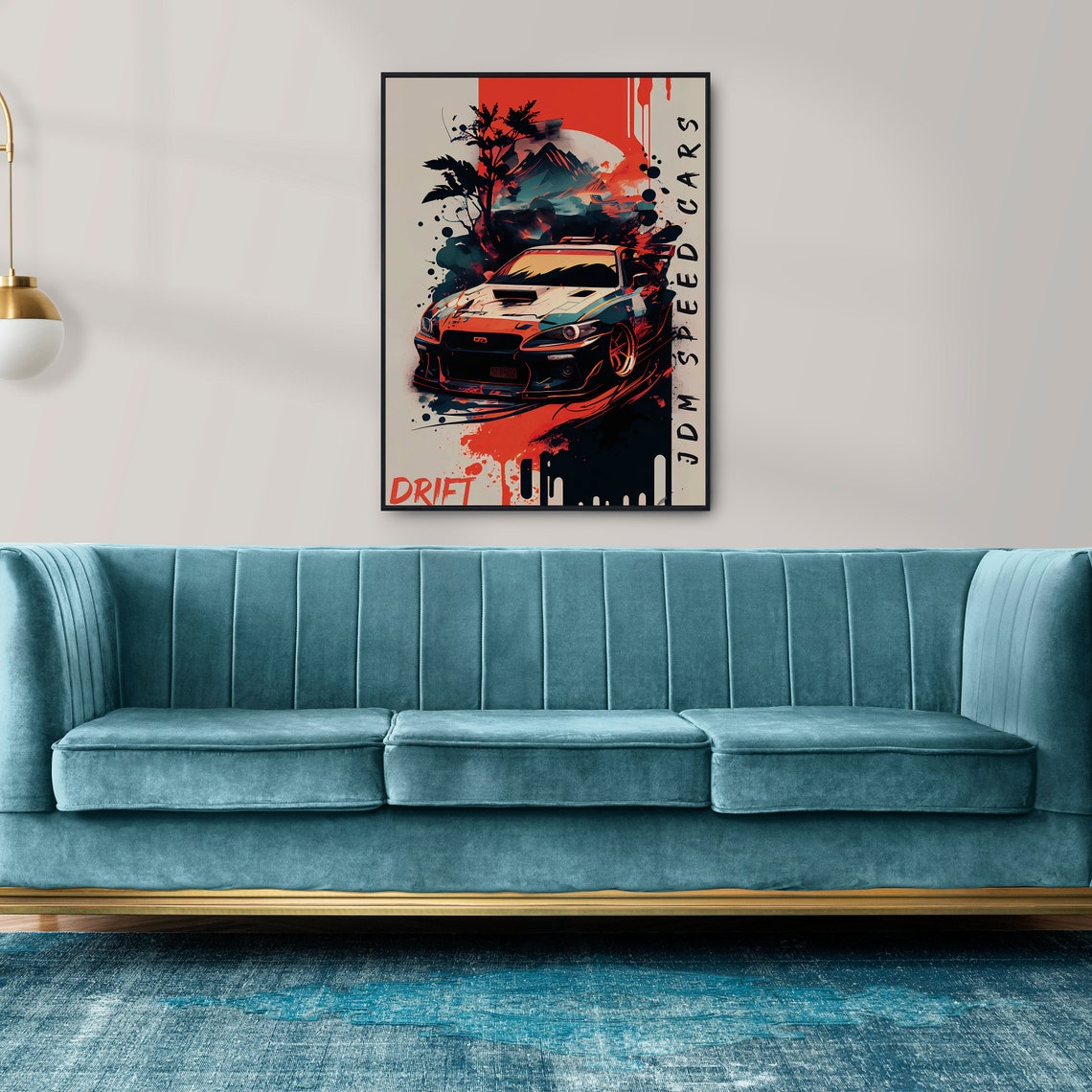 JDM Drift Car Poster Japanese Racing Art with Red Sun Design - Image 2