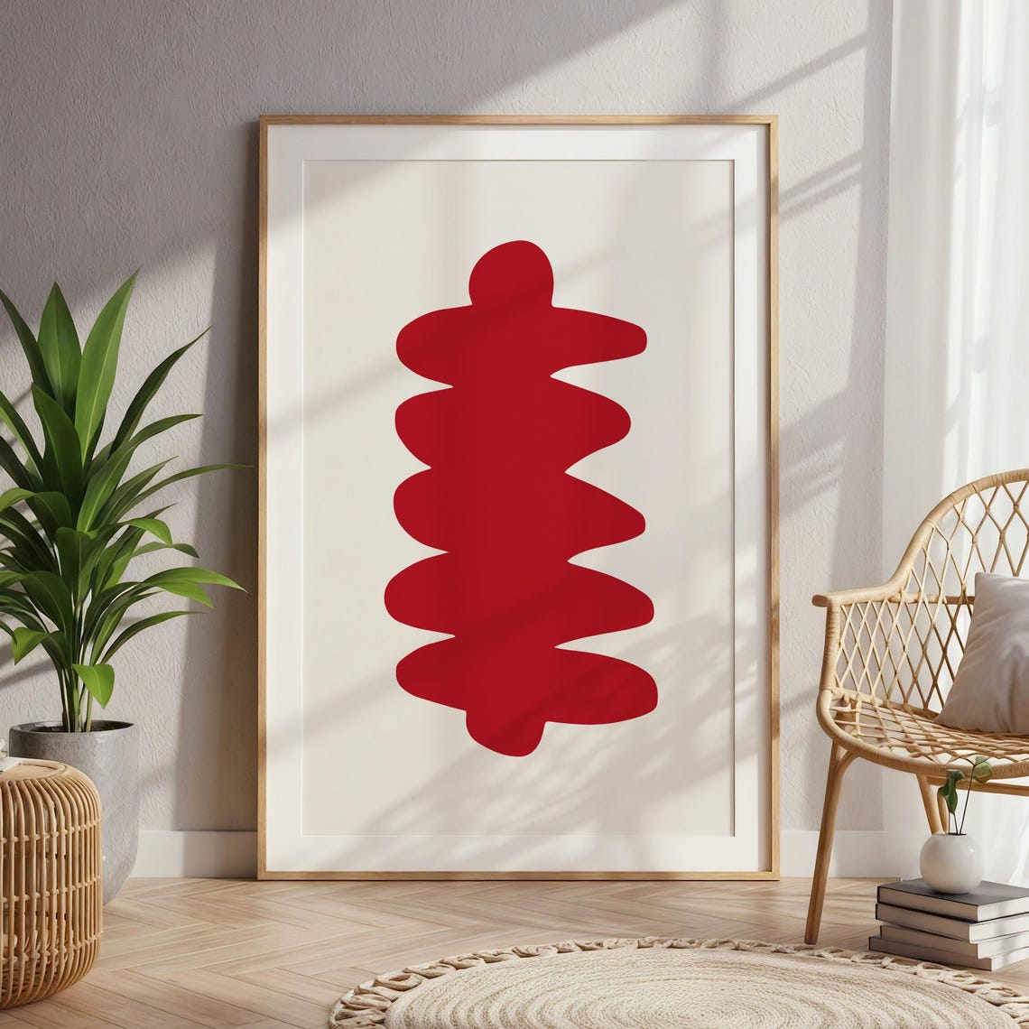 Red Organic Cutout Shape Abstract Minimalist Gallery Wall Art