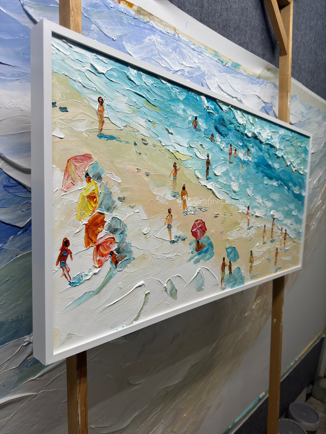 Sunny Beach Carnival Oil Painting Art Print, Seascape - Image 3