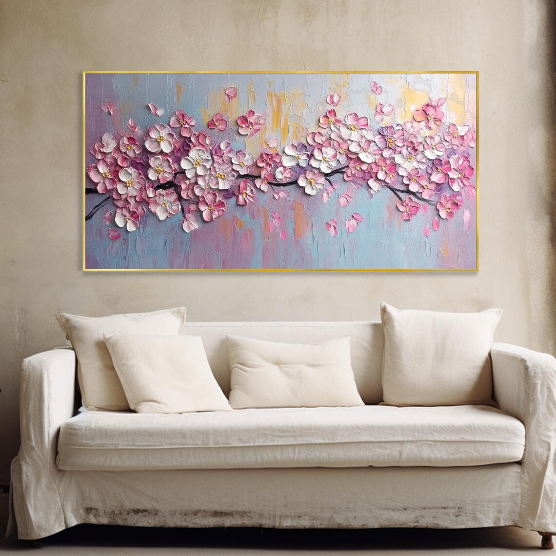 Pink Cherry Blossom Oil Painting, Spring Tree Branch Art Print - Image 4