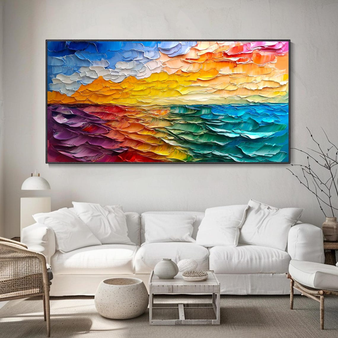 Rainbow Ocean Sunrise Colorful Waves Textured Seascape Poster - Image 2