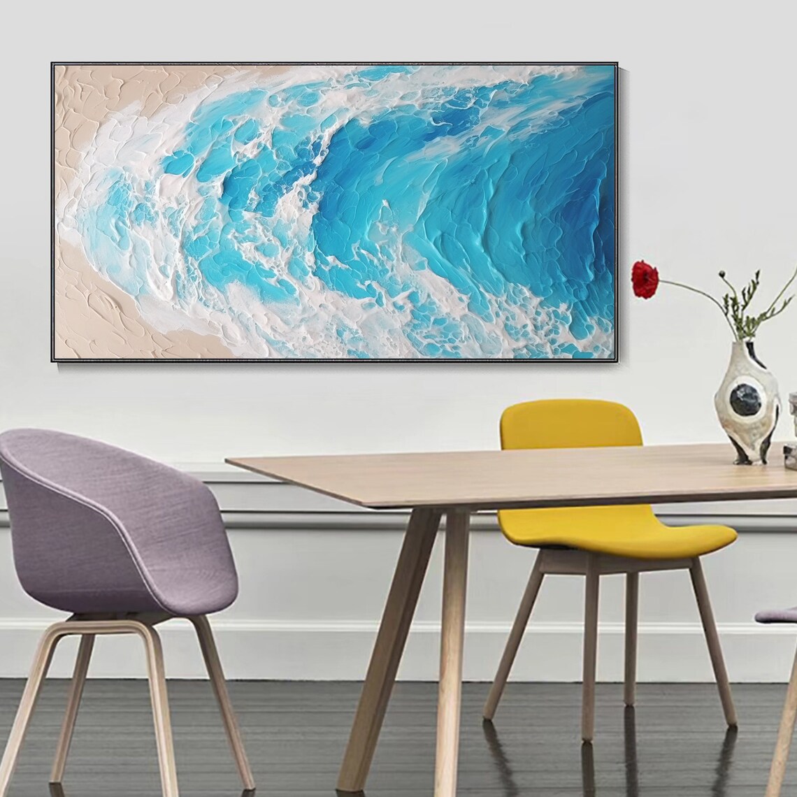 Turquoise Ocean Wave Aerial View Crashing Beach Surf Oil Painting Poster - Image 3