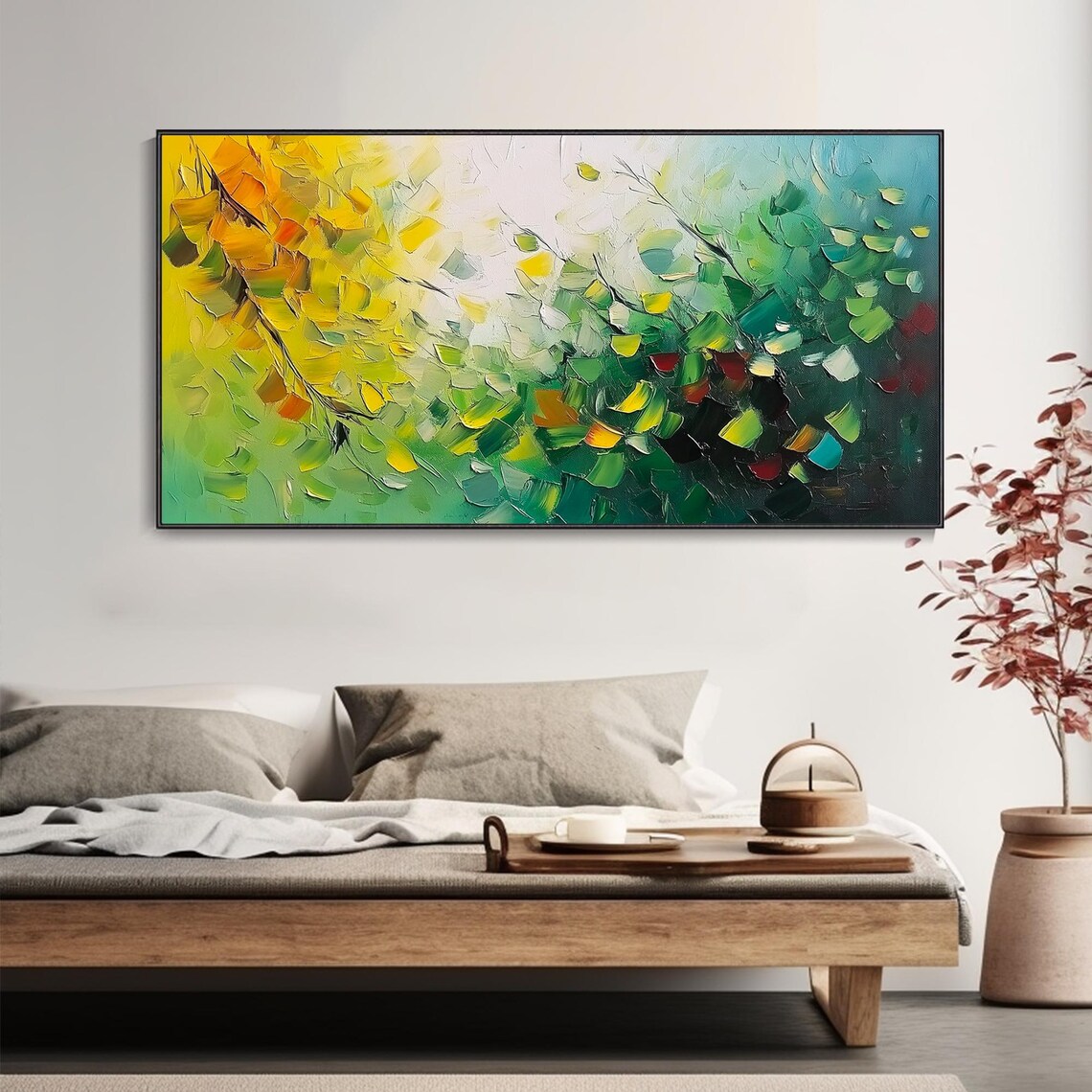 Abstract Green Leaves Textured Botanical Oil Painting Poster - Image 4