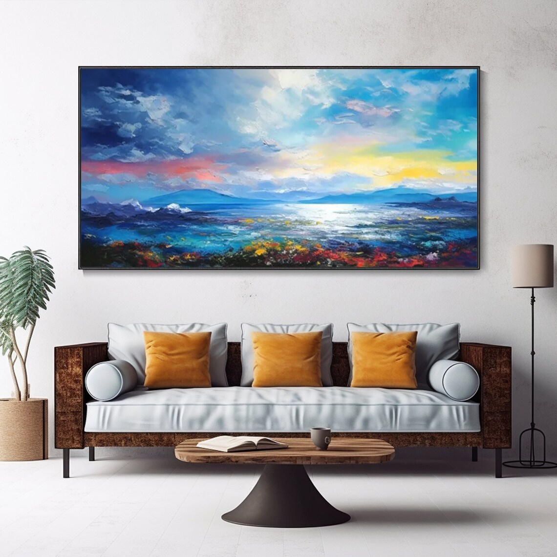 Coastal Sunrise Dramatic Cloudy Sky Mountains Ocean Landscape Art Poster - Image 4