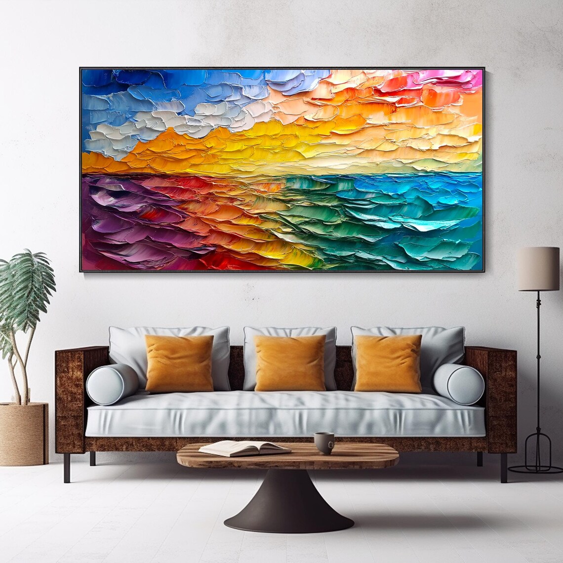 Rainbow Ocean Sunrise Colorful Waves Textured Seascape Poster - Image 4