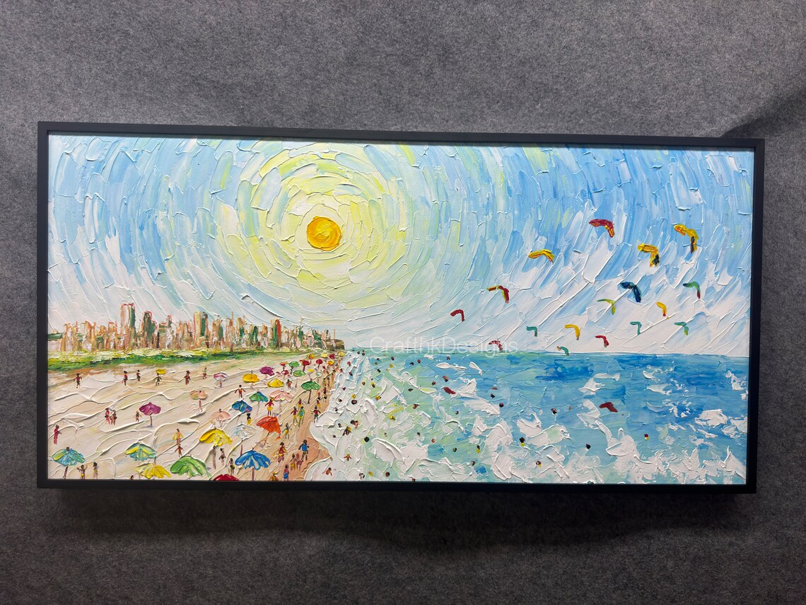 Coastal Swimming Oil Painting, Summer Art Print - Image 4