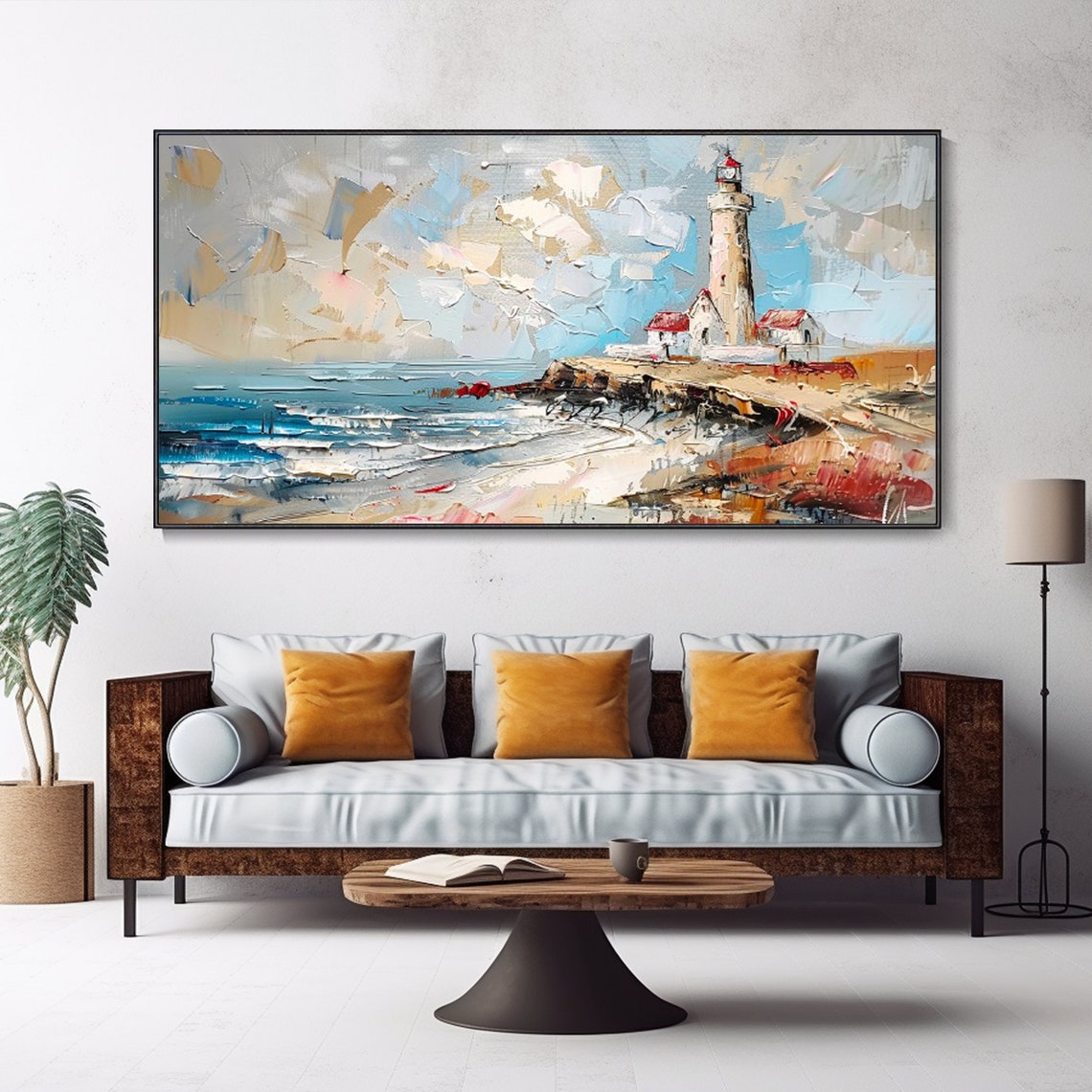 Lighthouse On Rocky Coast Ocean Waves Coastal Landscape Art Poster - Image 5