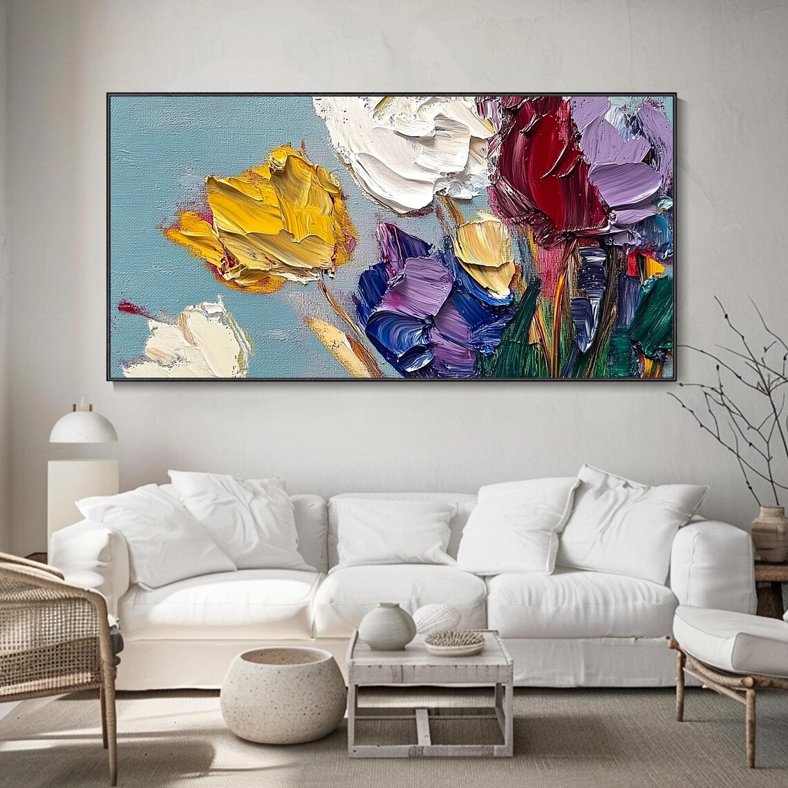 Colorful Tulips Palette Knife Textured Floral Oil Art Poster - Image 2