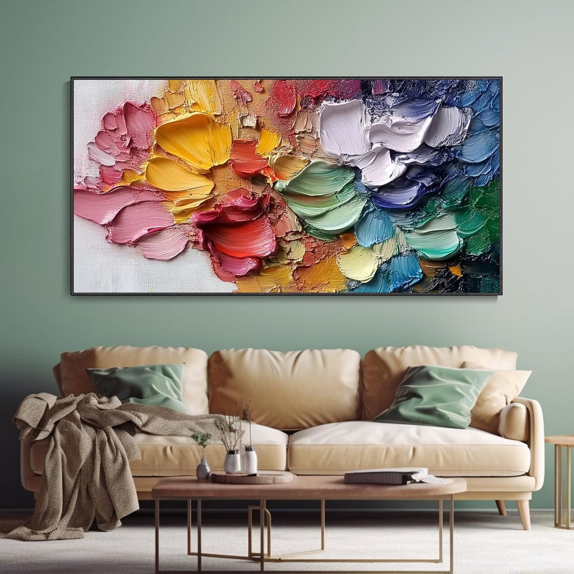 Rainbow Impasto Flower Petals Close Up Colorful Texture Art Print - Image 3