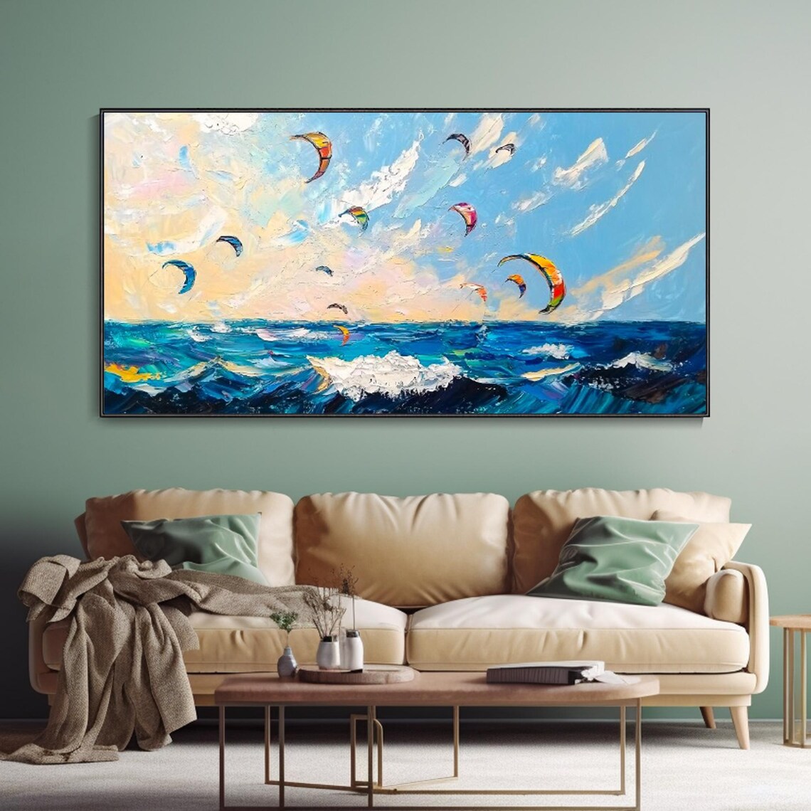 Kitesurfing Kites Over Blue Ocean Waves Summer Beach Sport Art Poster - Image 3