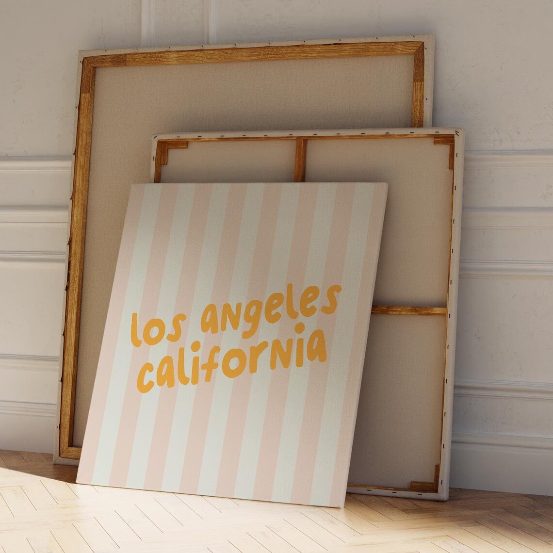Los Angeles California Pink Striped Hand Lettered Retro Travel Poster