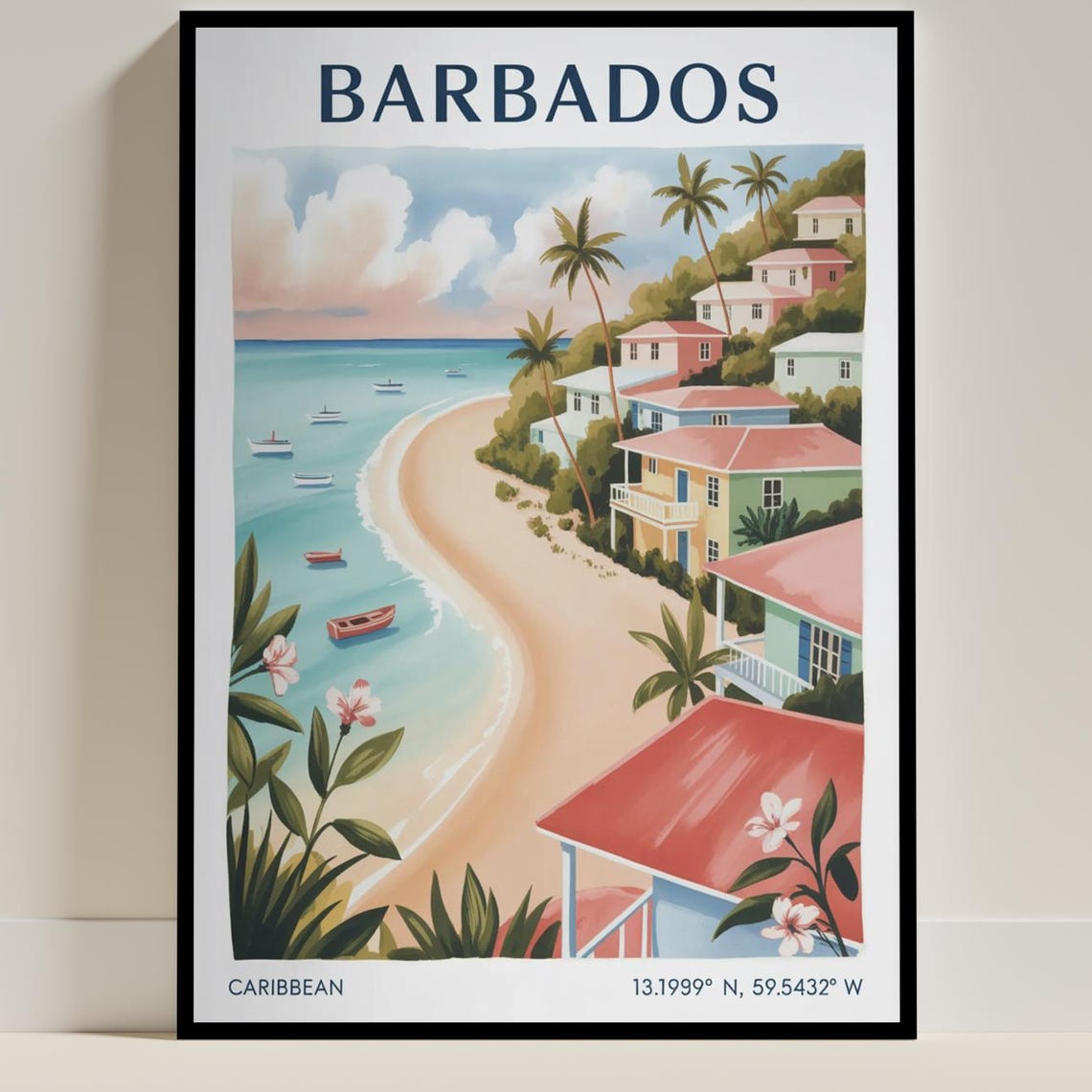 Barbados Vintage Travel Poster, Caribbean Beach