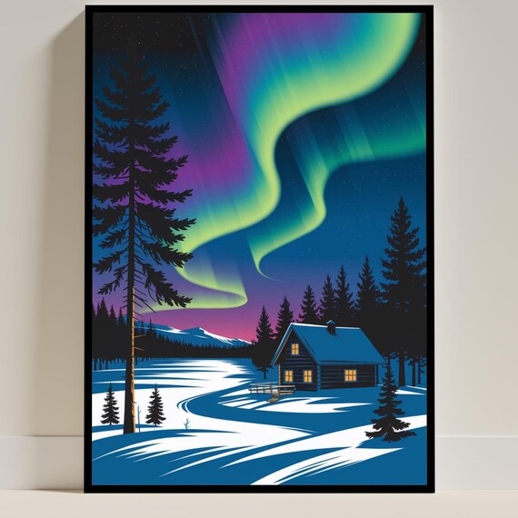 Northern Lights Lapland - Vintage Travel Poster