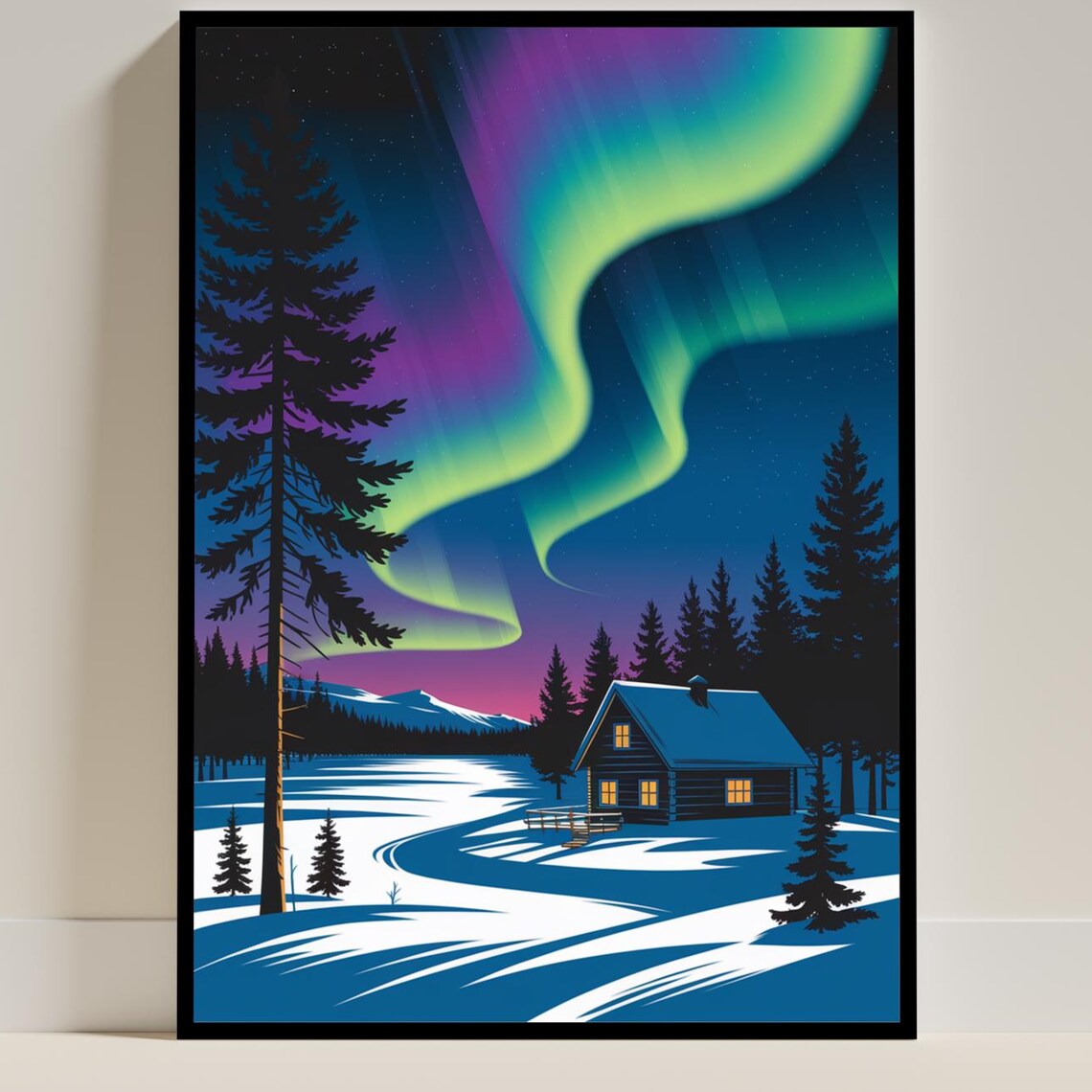 Northern Lights Lapland - Vintage Travel Poster