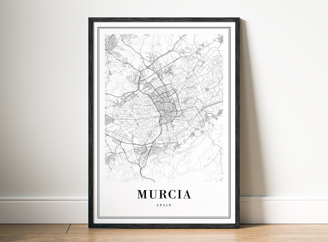 Murcia Spain Black and White Minimalist City Street Map Poster - Image 5