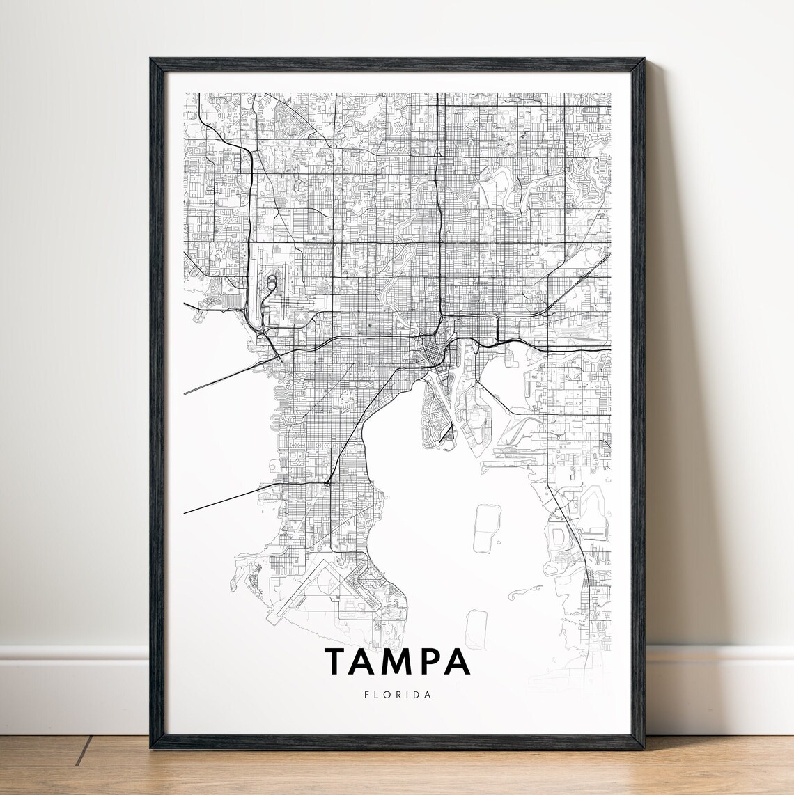 Tampa Florida Map Print Poster Black And White Art