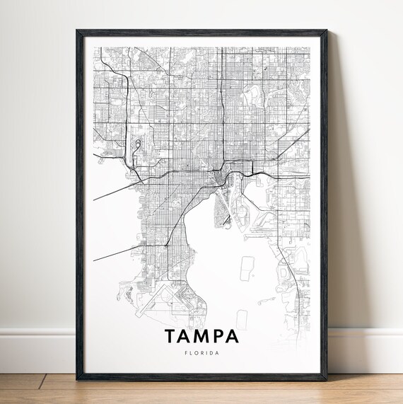 Tampa Florida Map Print Poster Black And White Art