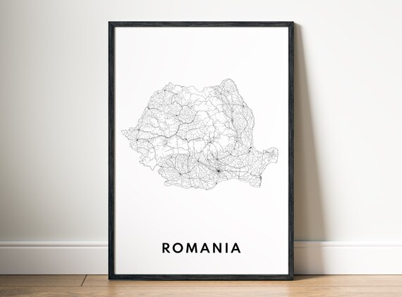 Instant Romania Map Print Poster Black And White Wall Art At Home