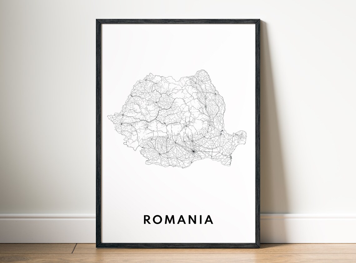 Instant Romania Map Print Poster Black And White Wall Art At Home