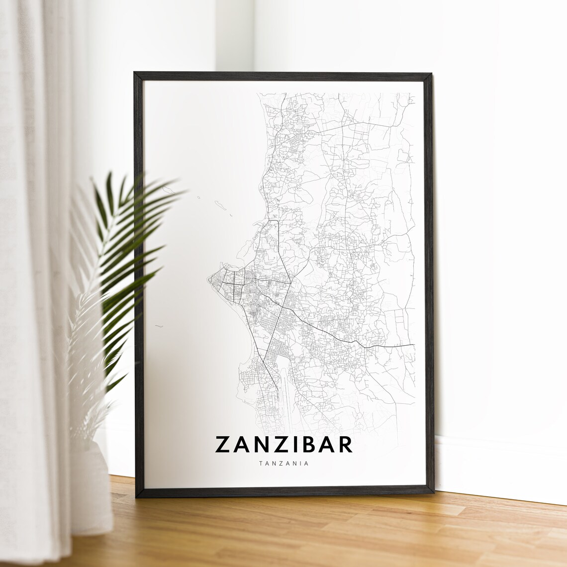 Zanzibar Tanzania Street Map Line Art Black and White Poster - Image 4