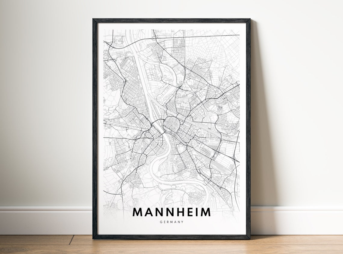 Mannheim Germany Minimalist Black And White Street Map Poster