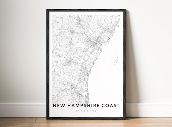 New Hampshire Coast Map Print Seacoast Poster Instant Black And White Wall Art