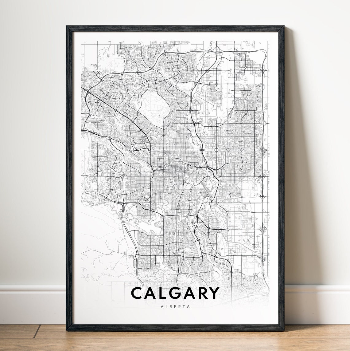 Calgary Alberta Minimalist Black and White City Street Map Poster