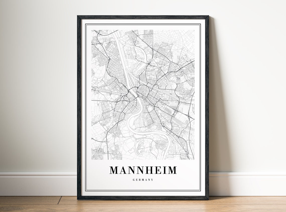 Mannheim Germany Minimalist Black And White Street Map Poster - Image 5