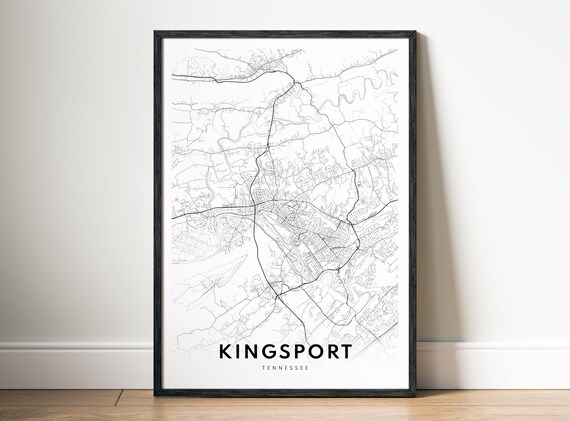 Kingsport Tn City Map Poster Tennessee Black And White Minimalist