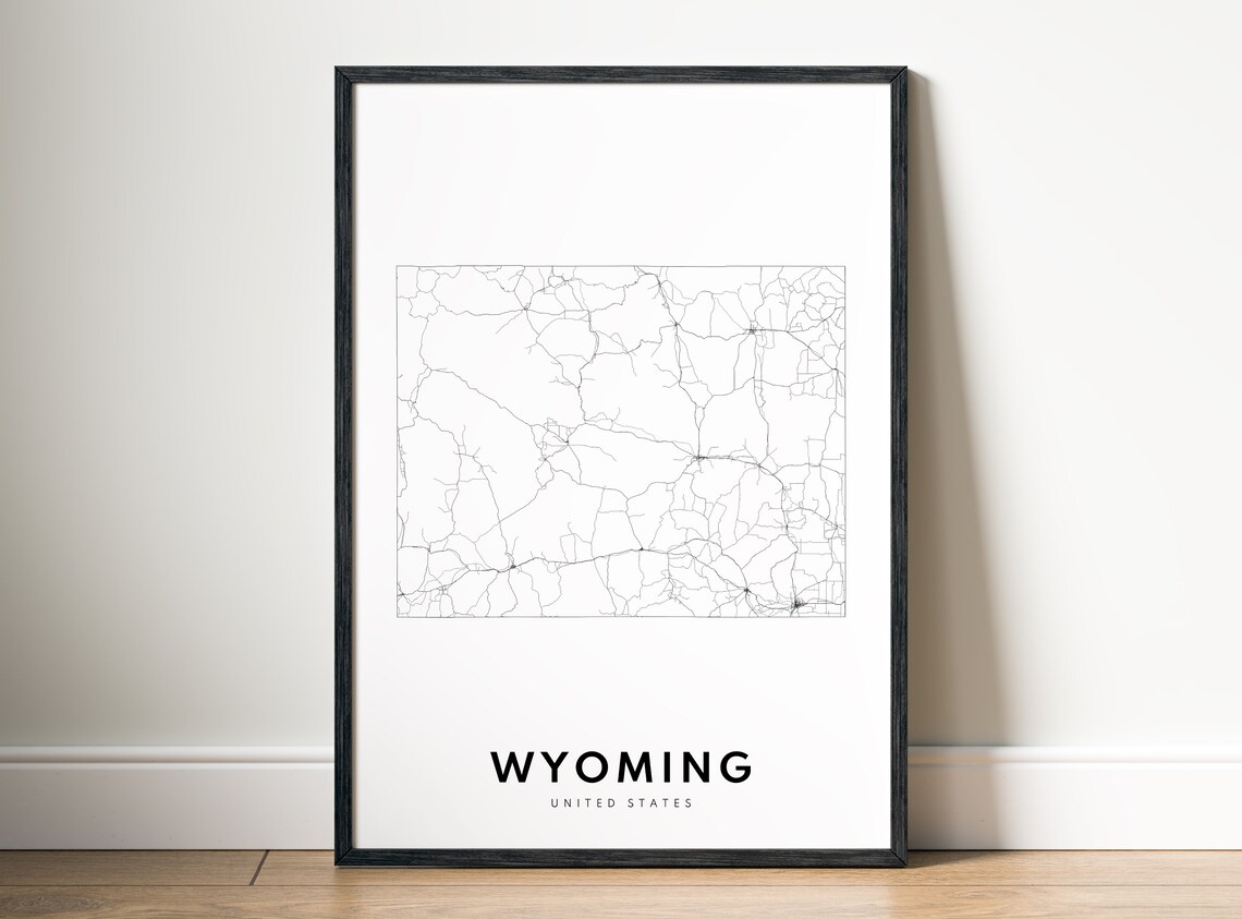 Wyoming State Road Map Minimalist Black White Line Art Poster - Image 5
