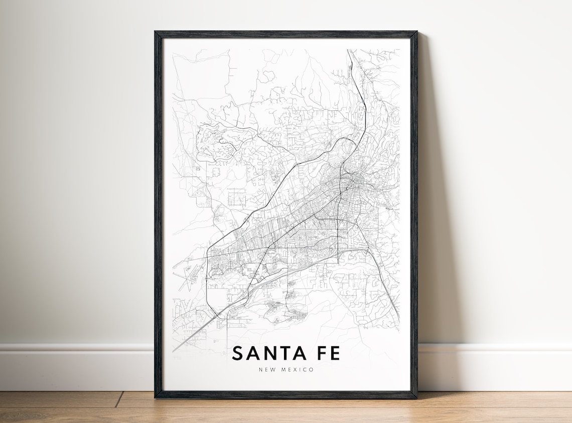 Santa Fe New Mexico City Street Map Minimal Black White Map Wall Print