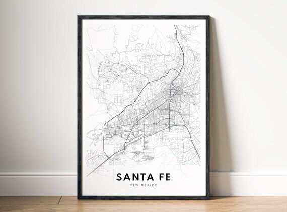 Santa Fe New Mexico City Street Map Minimal Black White Map Wall Print