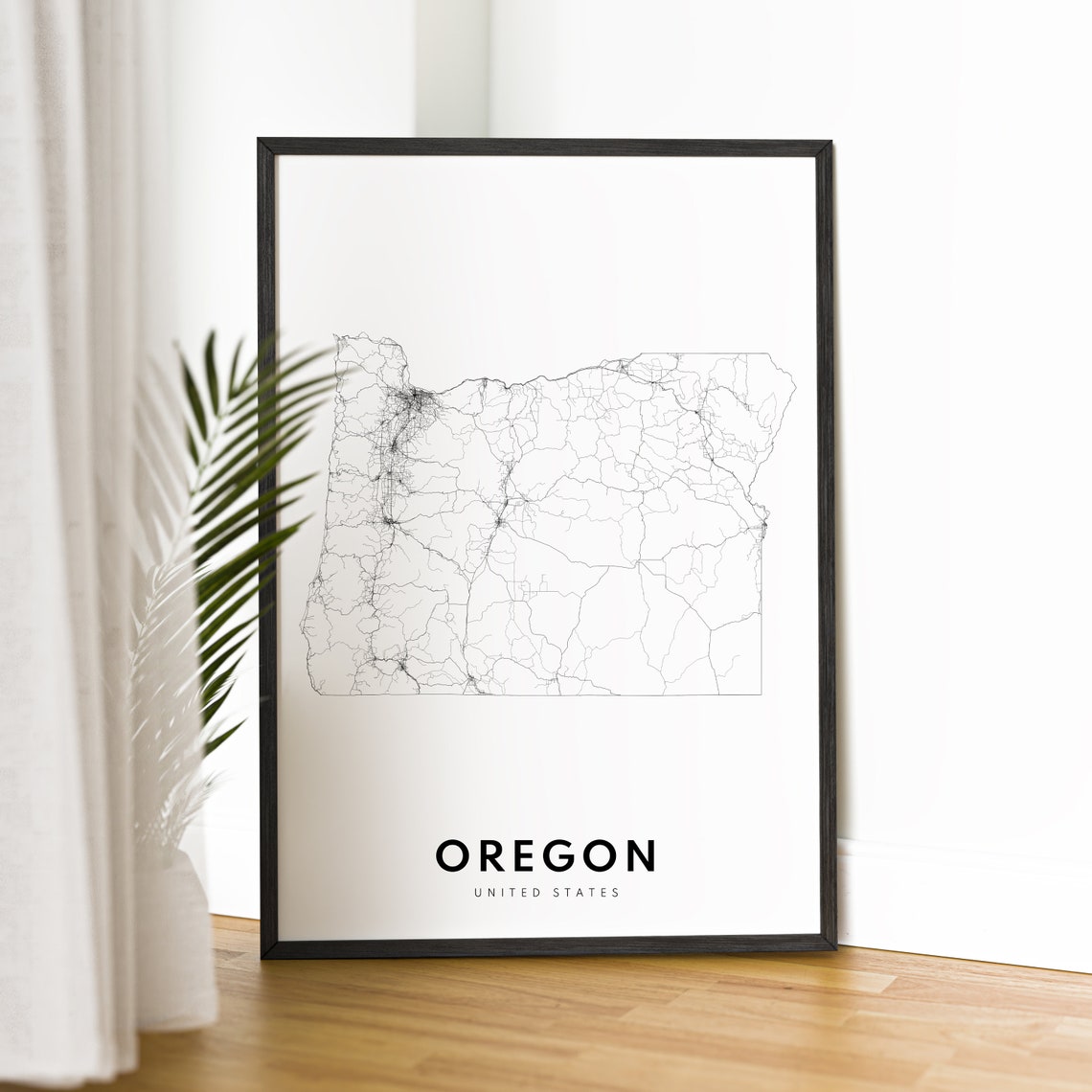 Oregon State Detailed Road Map Minimalist Black White Art Poster - Image 2